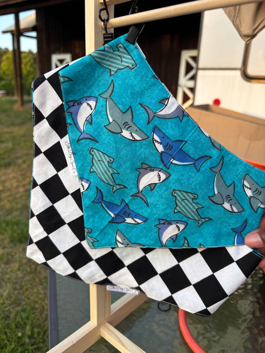 Checkered Shark Snap On Bandana